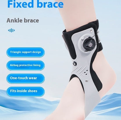Ankle brace with features highlighted on a light blue background